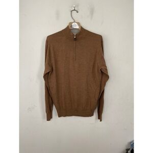 Peter Millar Mens Brown Merino Wool Silk Blend Quarter Zip Sweater Size M